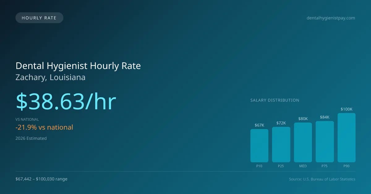 Dental Hygienist Hourly Rate in Zachary, LA — 2026 est., based on 2025 BLS