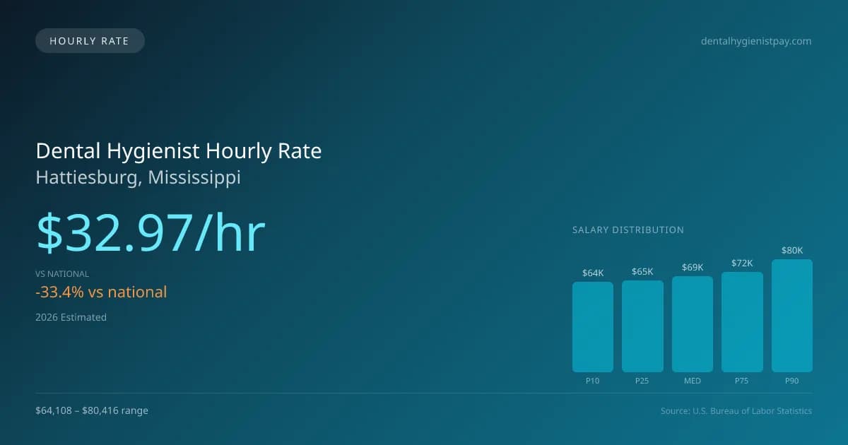 Dental Hygienist Hourly Rate in Hattiesburg, MS — 2026 est., based on 2025 BLS