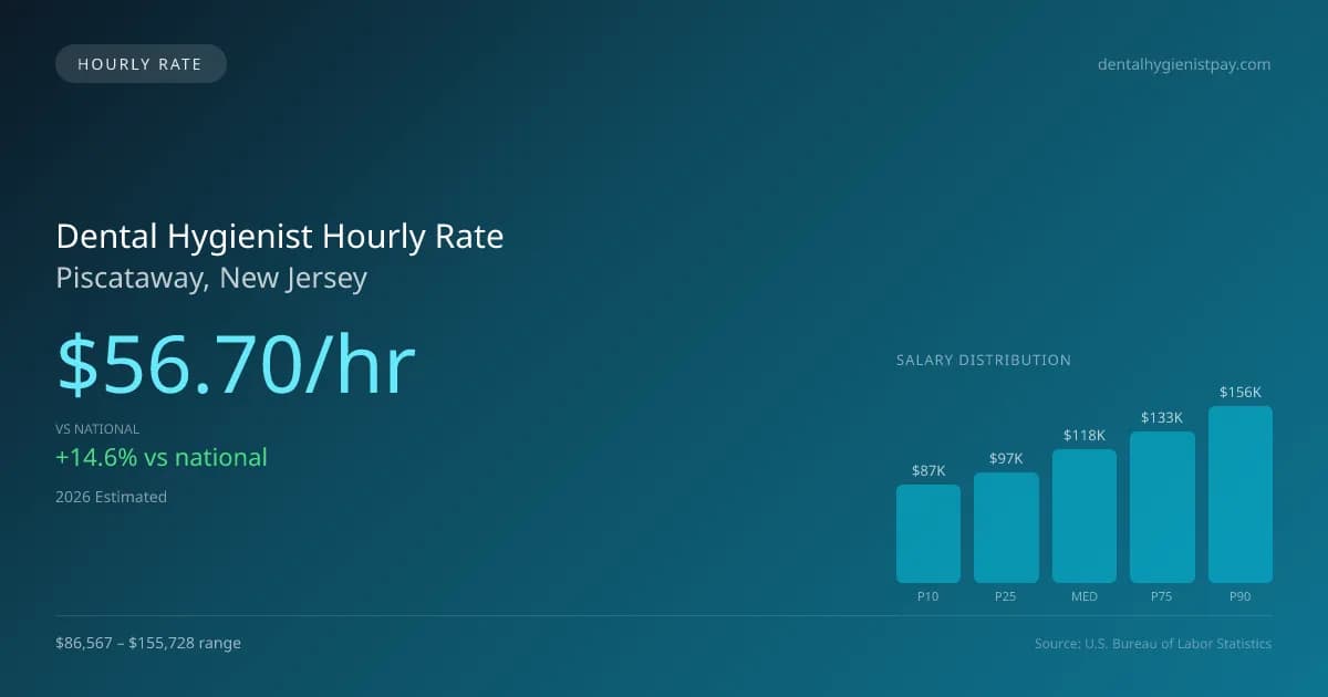 Dental Hygienist Hourly Rate in Piscataway, NJ — 2026 est., based on 2025 BLS
