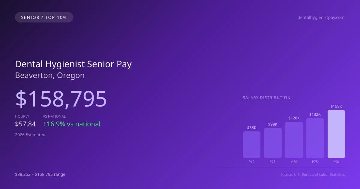Dental Hygienist Senior Salary in Beaverton, OR — 2026 est., based on 2025 BLS