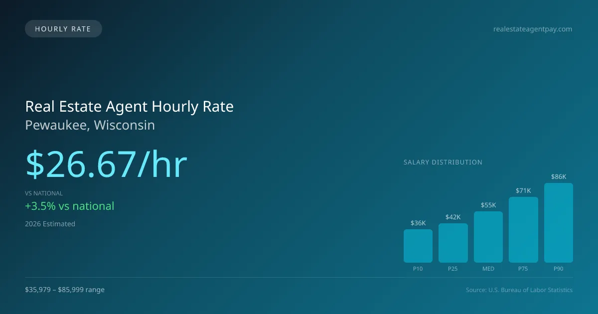 Real Estate Agent Hourly Rate in Pewaukee, WI — 2026 est., based on 2025 BLS